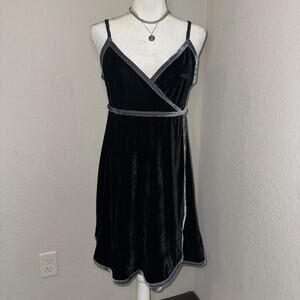 POL Velvet Wrap Dress Womens Medium Black Sleeveless Adjustable Spaghetti Strap